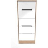 Welcome Furniture Ready Assembled Monaco 5 Drawer Tallboy In White Gloss & Bardolino Oak, White