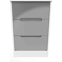 Welcome Furniture Ready Assembled Monaco 3 Drawer Bedside Cabinet In Grey Gloss & White, Grey