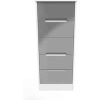 Welcome Furniture Ready Assembled Monaco 5 Drawer Tallboy In Grey Gloss & White, Grey