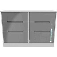 Welcome Furniture Ready Assembled Monaco 6 Drawer Wide Chest In Grey Gloss & White, Grey