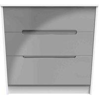 Welcome Furniture Ready Assembled Monaco 3 Drawer Deep Chest In Grey Gloss & White, Grey