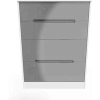Welcome Furniture Ready Assembled Monaco 4 Drawer Deep Chest In Grey Gloss & White, Grey
