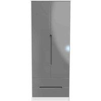 Welcome Furniture Ready Assembled Monaco 2 Door 2 Drawer Wardrobe In Grey Gloss & White, Grey