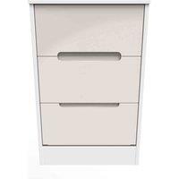 Welcome Furniture Ready Assembled Monaco 3 Drawer Bedside Cabinet In Kashmir Gloss & White, Cream