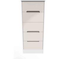 Welcome Furniture Ready Assembled Monaco 5 Drawer Tallboy In Kashmir Gloss & White, Brown