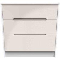 Welcome Furniture Ready Assembled Monaco 3 Drawer Deep Chest In Kashmir Gloss & White, Brown