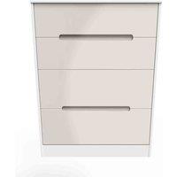 Welcome Furniture Ready Assembled Monaco 4 Drawer Deep Chest In Kashmir Gloss & White, Brown