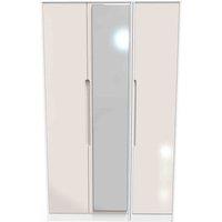 Welcome Furniture Ready Assembled Monaco Tall Triple Mirror Wardrobe In Kashmir Gloss & White, Cream