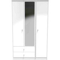 Welcome Furniture Ready Assembled Padstow Triple Mirror Wardrobe With 2 Drawers In White, White