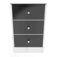Welcome Furniture Ready Assembled Padstow 3 Drawer Bedside Cabinet In Black & White, Black