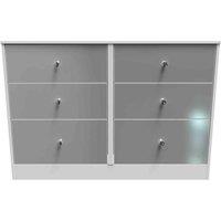 Welcome Furniture Ready Assembled Padstow 6 Drawer Wide Chest In Uniform Grey & White, Grey