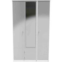 Welcome Furniture Ready Assembled Padstow Triple Mirror Wardrobe With 2 Drawers In Uniform Grey & White, Grey
