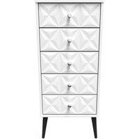 Welcome Furniture Ready Assembled Pixel 5 Drawer Tallboy In White Matt, White