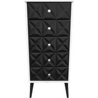 Welcome Furniture Ready Assembled Pixel 5 Drawer Tallboy In Deep Black & White, Black