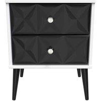 Welcome Furniture Ready Assembled Pixel 2 Drawer Bedside Cabinet In Deep Black & White, Black