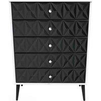 Welcome Furniture Ready Assembled Pixel 5 Drawer Chest In Deep Black & White, Black