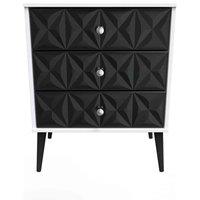 Welcome Furniture Ready Assembled Pixel 3 Drawer Chest In Deep Black & White, Black