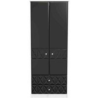 Welcome Furniture Ready Assembled Pixel 2 Door 2 Drawer Wardrobe In Deep Black & White, Black