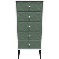 Welcome Furniture Ready Assembled Pixel 5 Drawer Tallboy In Labrador Green & White, Green