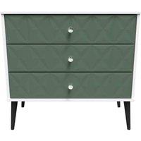 Welcome Furniture Ready Assembled Pixel 3 Drawer Chest In Labrador Green & White, Green