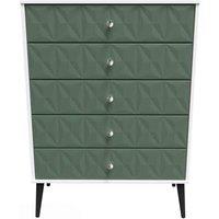 Welcome Furniture Ready Assembled Pixel 5 Drawer Chest In Labrador Green & White, Green