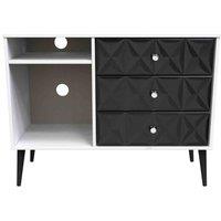 Welcome Furniture Ready Assembled Pixel 3 Drawer Tv Unit In Deep Black & White, Black