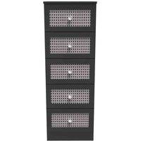 Welcome Furniture Ready Assembled Rattan 5 Drawer Tallboy In Smooth Black, Black