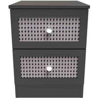 Welcome Furniture Ready Assembled Rattan 2 Drawer Bedside Cabinet In Smooth Black, Black