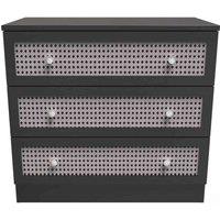 Welcome Furniture Ready Assembled Rattan 3 Drawer Chest In Smooth Black, Black