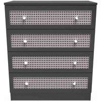 Welcome Furniture Ready Assembled Rattan 4 Drawer Chest In Smooth Black, Black