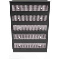 Welcome Furniture Ready Assembled Rattan 5 Drawer Chest In Smooth Black, Black
