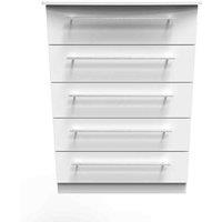 Welcome Furniture Ready Assembled Sherwood 5 Drawer Chest In Porcelain Matt, White