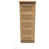 Welcome Furniture Ready Assembled Sherwood 5 Drawer Tallboy In Modern Oak, Brown