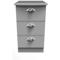Welcome Furniture Ready Assembled Victoria 3 Drawer Bedside Cabinet In Grey Matt, Grey
