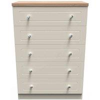 Welcome Furniture Ready Assembled Vienna 5 Drawer Chest In Cream Ash & Oak, Cream