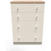 Welcome Furniture Ready Assembled Vienna 4 Drawer Deep Chest In Cream Ash & Oak, Cream