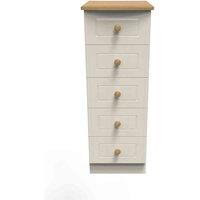 Welcome Furniture Ready Assembled Warwick 5 Drawer Tallboy In Cream & Oak, Cream