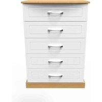 Welcome Furniture Ready Assembled Whitney 5 Drawer Chest In White Ash & Oak, White