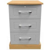 Welcome Furniture Ready Assembled Whitney 3 Drawer Bedside Cabinet In Grey Ash & Oak, Grey