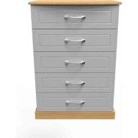 Welcome Furniture Ready Assembled Whitney 5 Drawer Chest In Grey Ash & Oak, Grey