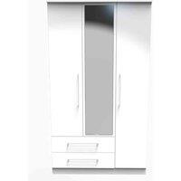 Welcome Furniture Ready Assembled Worcester Triple Mirror Wardrobe With 2 Drawers In White, White