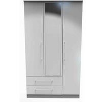 Welcome Furniture Ready Assembled Worcester Triple Mirror Wardrobe With 2 Drawers In Uniform Grey & Dusk Grey, Grey
