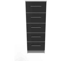 Welcome Furniture Ready Assembled Worcester 5 Drawer Tallboy In Black & White, Black