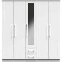 Welcome Furniture Ready Assembled York Tall 5 Door 2 Drawer 1 Mirror Wardrobe In White Ash, White