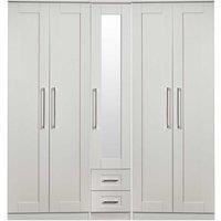 Welcome Furniture Ready Assembled York Tall 5 Door 2 Drawer 1 Mirror Wardrobe In Grey Ash, Grey