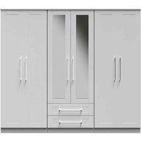 Welcome Furniture Ready Assembled York Tall 6 Door 2 Drawer 2 Mirror Wardrobe In Grey Ash, Grey