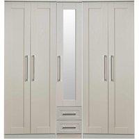 Welcome Furniture Ready Assembled York Tall 5 Door 2 Drawer 1 Mirror Wardrobe In Kashmir Ash, Brown