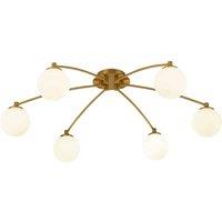 Lighting Collection Opal And Brass 6Lt Ceiling, Brown