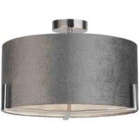 Lighting Collection Grey Velvet Ceiling Fitting, Silver