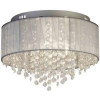 Lighting Collection 3Lt Ceiling Flush With Wrapped Chiffon Shade & Glass Drops, Silver